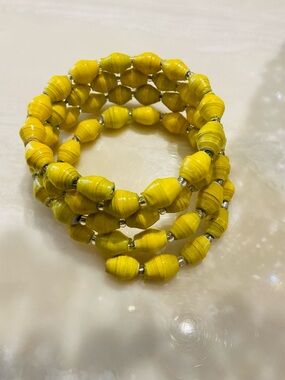 Handmade Yellow Paper Bead Coil Bracelet